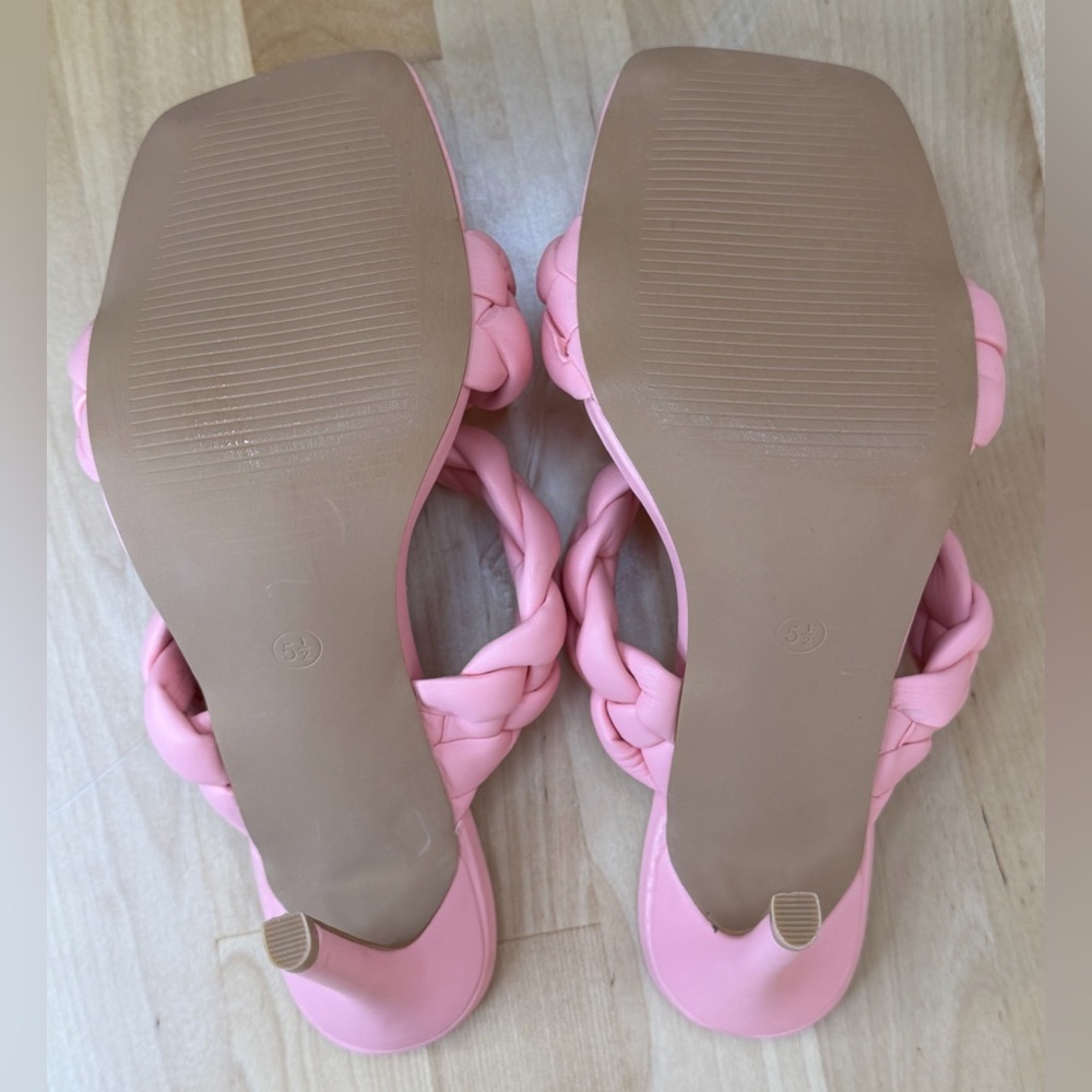Pink Braided Strap Stiletto Heels Square Toe Mule Sandals 5.5 - Picture 7 of 8